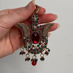 VINTAGE Large Gold & Ruby Dangly Necklace Pendant